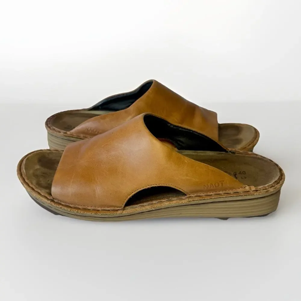 NAOT Ardisia Women's Latte Brown Leather Open Toe Slide Sandals Size 40 (US 9)